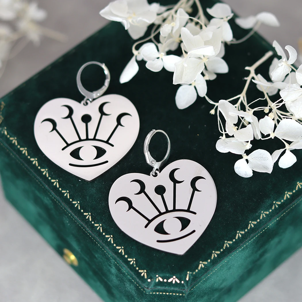 Chandler Devil Eye Moon Charms Heart Stainless Steel Pendant Earrings Jewelry Making Giant Vintage Earrings Women Craft Metal