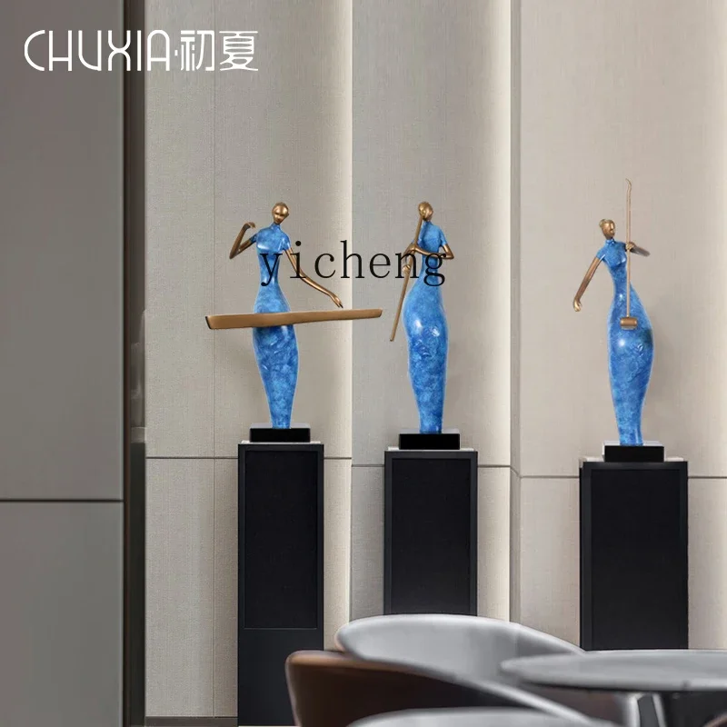 CF New Chinese Welcome Figure Combination Sculpture Ornament Entrance Platform Decoration