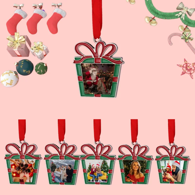 Personalised customised picture Christmas hanging ornaments, gift box shaped Christmas decorations, Christmas decorative gifts