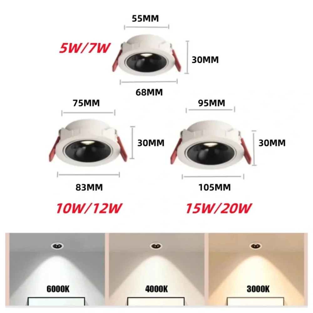 Ultra-Thin COB LED Downlights 5W-20W Dimmable Embedded Ceiling Light Anti-Glare Indoor AC85-265V Home And Office Lighting
