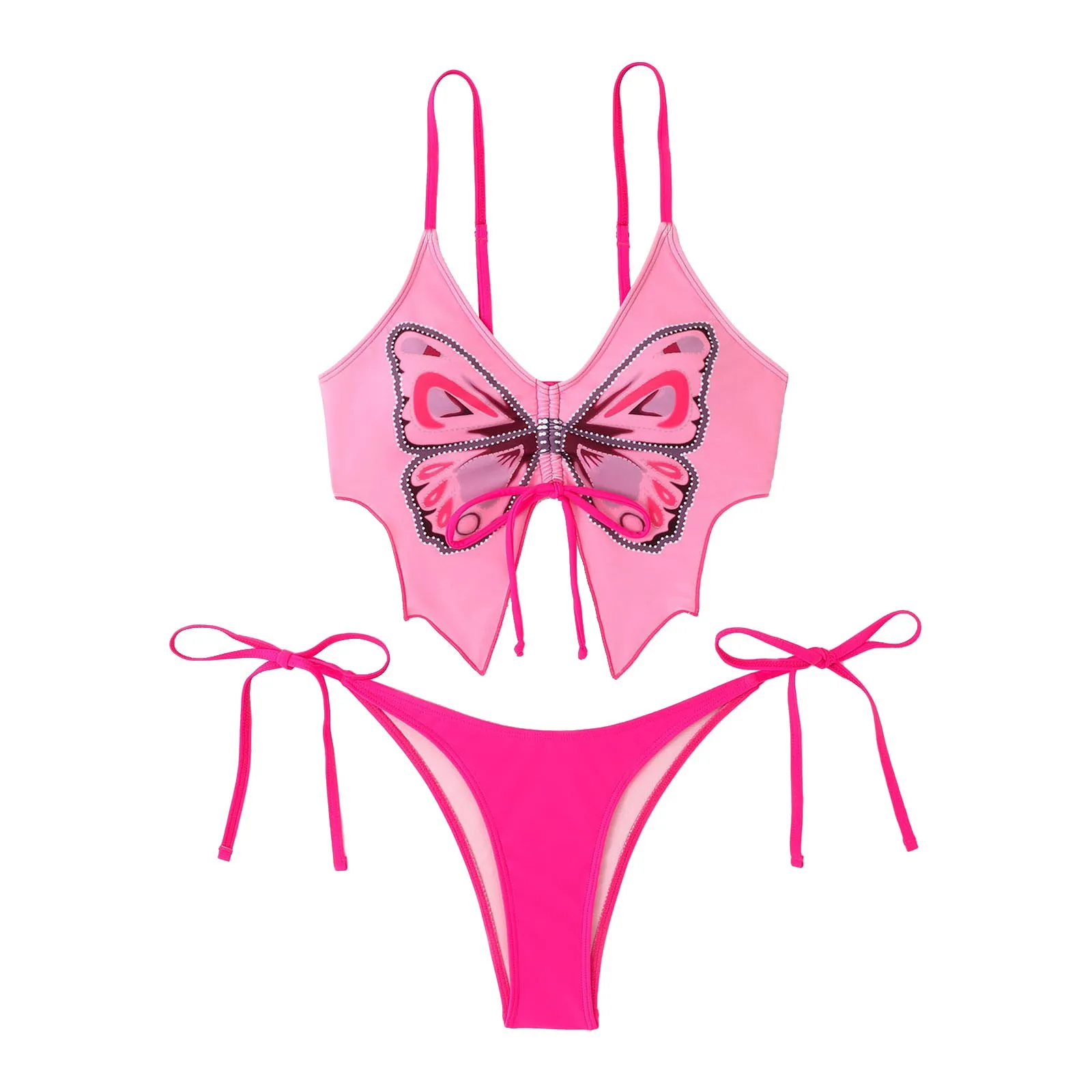 

Womens Fashion 2 Bikini Swimsuit Summer Plus Size Bathing Suit Butterfly Pattern Front Top With Shorts Side Tie Sexy Beachsuits