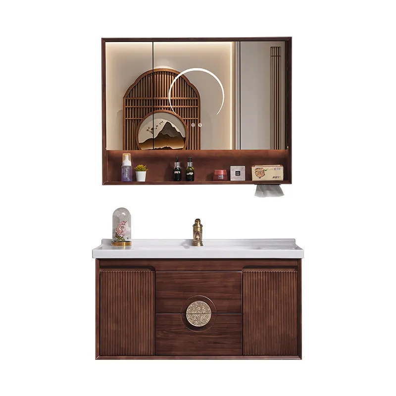 

Oak bathroom cabinet combination, ebony washbasin, toilet washbasin, ceramic integrated basin
