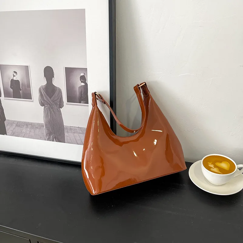 

Glossy Patent Leather Shoulder Bag for Women - Lightweight Portable Underarm Purse, Chic Casual Light Luxury Handbag