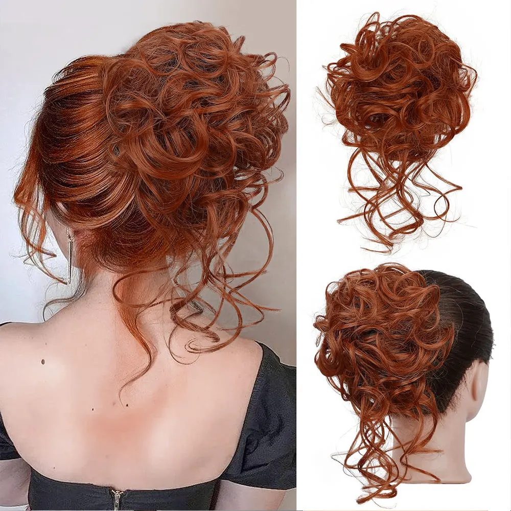 Syntetyczny roztrzepany kok, roztrzepany kok do włosów dla kobiet Tousled Updo Bun Wavy Curly Chignon Ponytail Hairpiece dla D