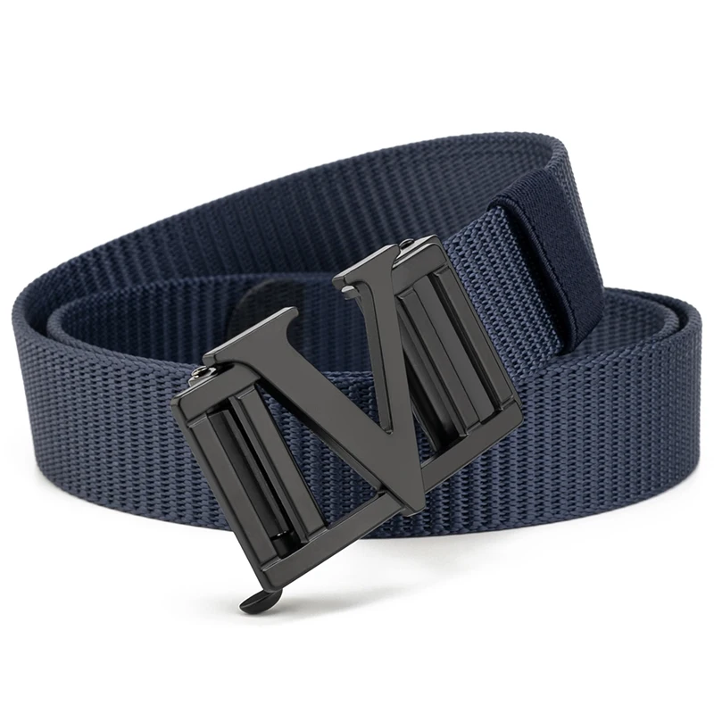 Unisex Tactical Belt 34mm Wide Nylon Canvas Casual Outdoor Belt Adjustable Strap with Alloy Automatic Buckle for Men Students