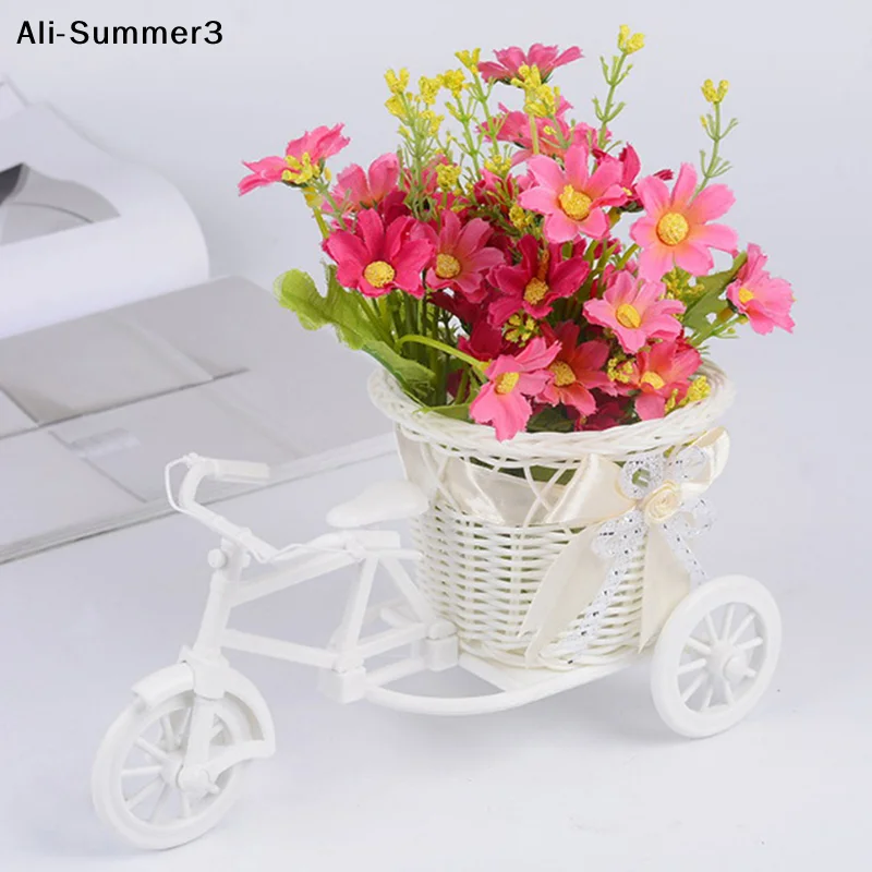 【AuHn】Tricycle Bicycle Flower Basket Vase Storage Home Table Desk Decor Wedding Decoration Plastic Tricycle Design Flower Pot