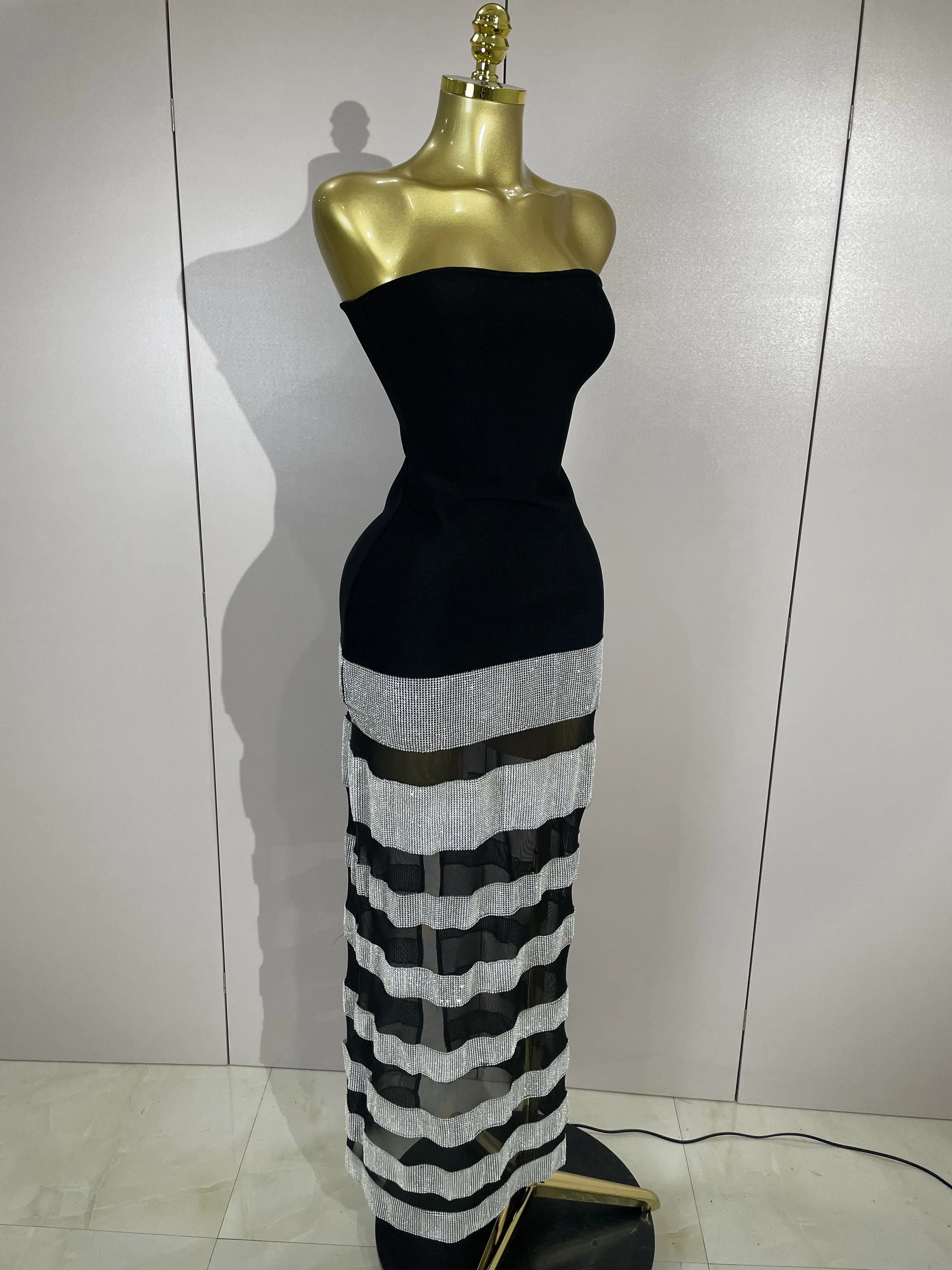 أنيقة لامعة مثير شبكة حمالة Bodycon فساتين طويلة ضمادة النساء نادي عيد ميلاد مساء حفلة سليم المشاهير فساتين الضيوف #5