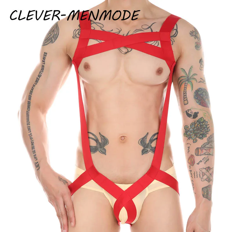 Men\'s Sexy Adult Penis Hole One-Piece Boob Harness Restraint Clothing Dick Ring Underwear Men BDSM Harness O Hole Bare Body 18+