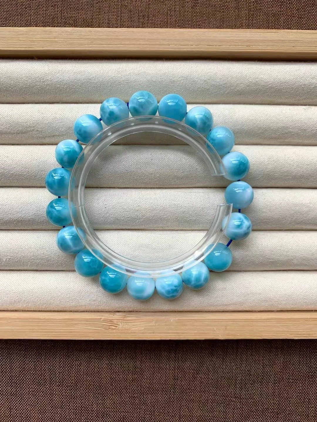 Natural Blue Larimar Round Beads Bracelet Pattern Jewelry 10.3mm Blue Larimar Women Men AAAAAAA