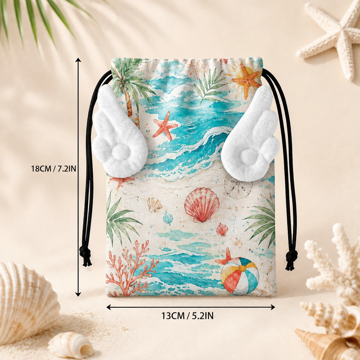 Personalized 18x13cm Winged Drawstring Pouch Custom Printed Polyester Gift Bag for Wedding Birthday Party Favors Jewelry Candy