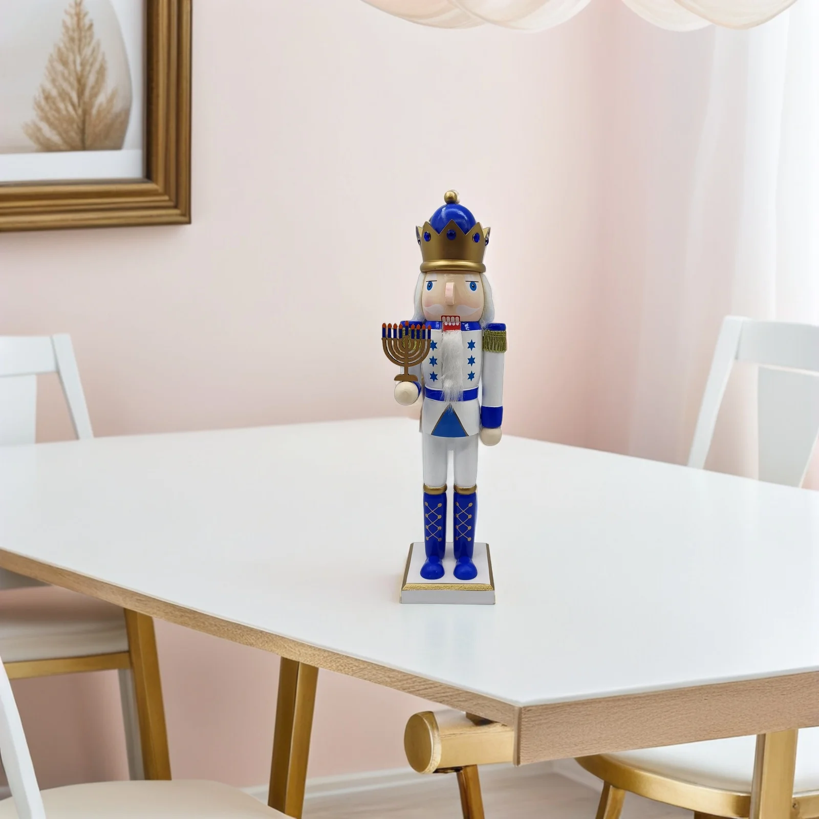 38 سنتيمتر الأزرق الأبيض كسارة البندق الخشبية الجندي هانوكا الديكور التقليدية اليهودية عطلة زخرفة احتفالية للجرف