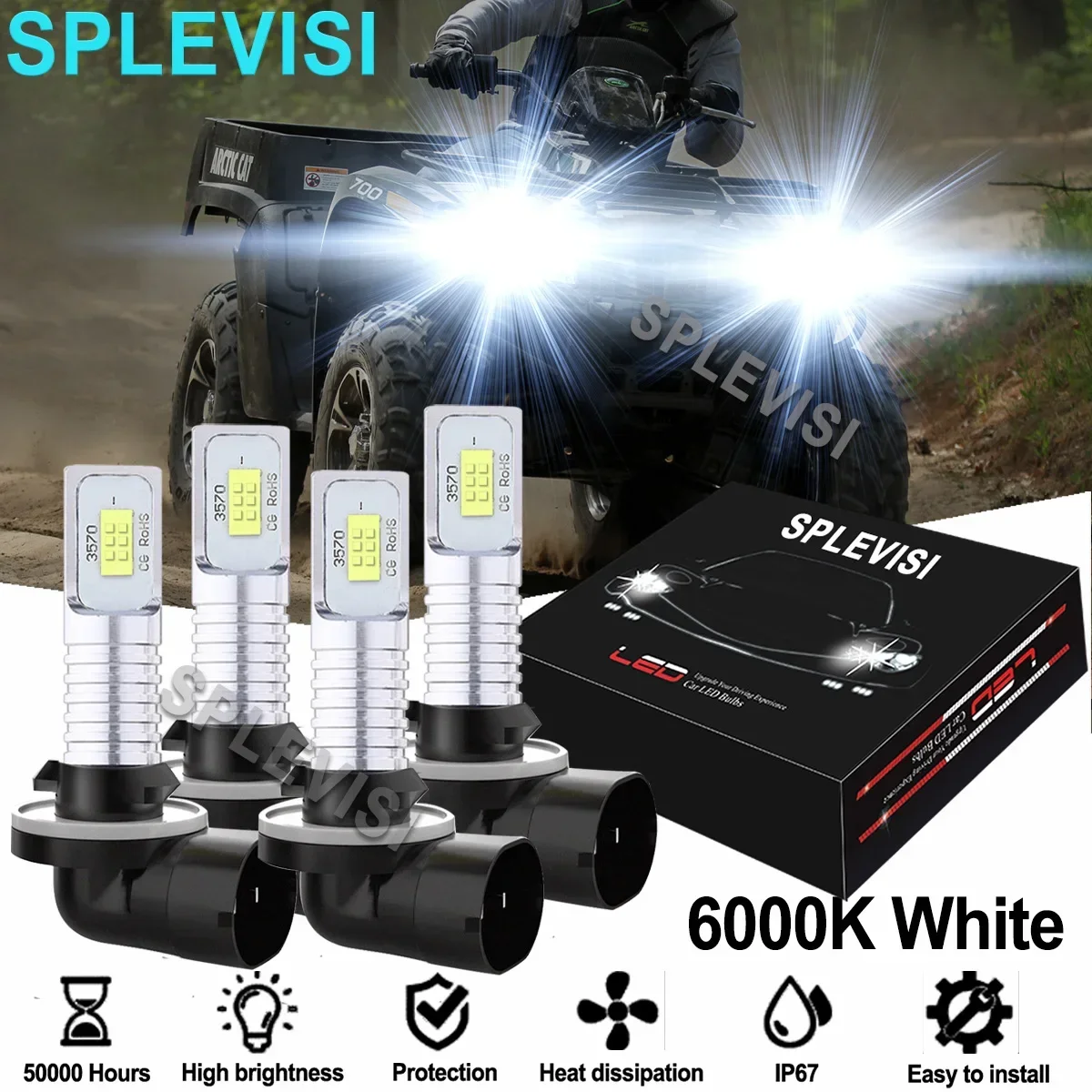 

4x White LED Headlights For POLARIS RZR570 2012-2015 MAGNUM 330 2005-2006 HAWKEYE 300 2006-2011 ACE 150 500 570 900 2016-2018