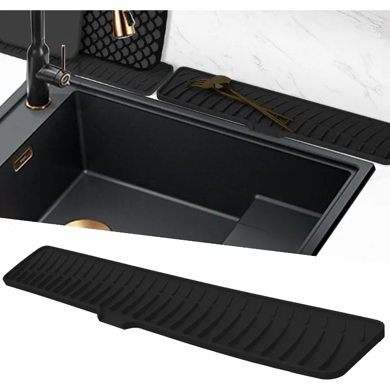 60cm Silicone Faucet Mat Kitchen Bathroom Anti-Slip Sink Drain Mat, Slope Diversion Drainage Mat Tableware Drying Protection Mat