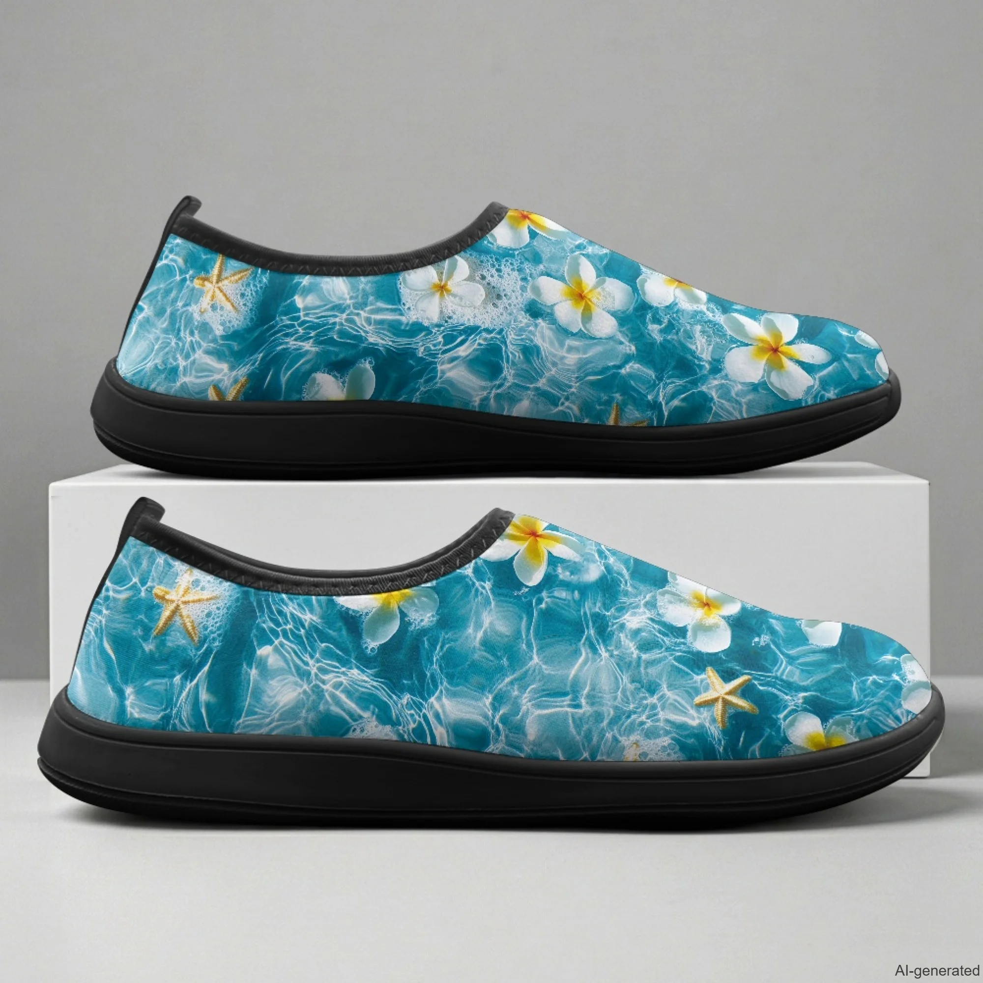 XIXIRIMIDO Slip-on Wide-toed Shoes Men's Breathable Mesh Shoes Hibiscus Flower Print Womens Fashion Sneakers Walking Shoes 36-46
