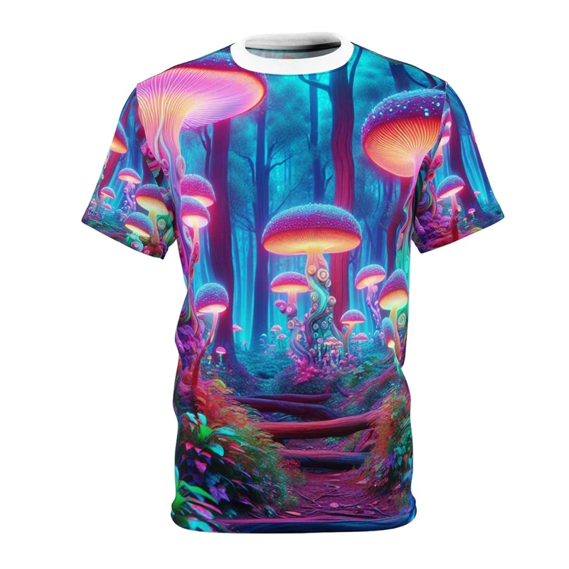 

Psychedelic Mushroom Streetwear Tee For Men Harajuku Fashion Short Sleeve T Shirt 3D Print Graffiti Personality Colorful Tops