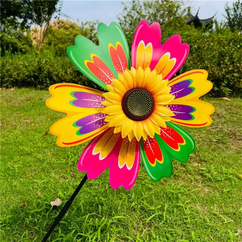 Moinho de vento de girassol multiestilos, pvc, diâmetro 36cm, estaca, gramado, flor, catavento, liucai, ponto de onda, jardim, quintal, girador de vento