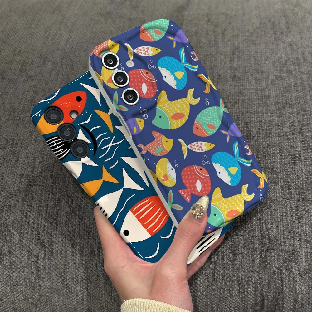 

Cartoon Fish Blue Pattern For Samsung Galaxy A03 A04 A04e A04s A05 A05s A06 A11 A12 A13 A14 A15 A16 Wave Oil Film Phone Case