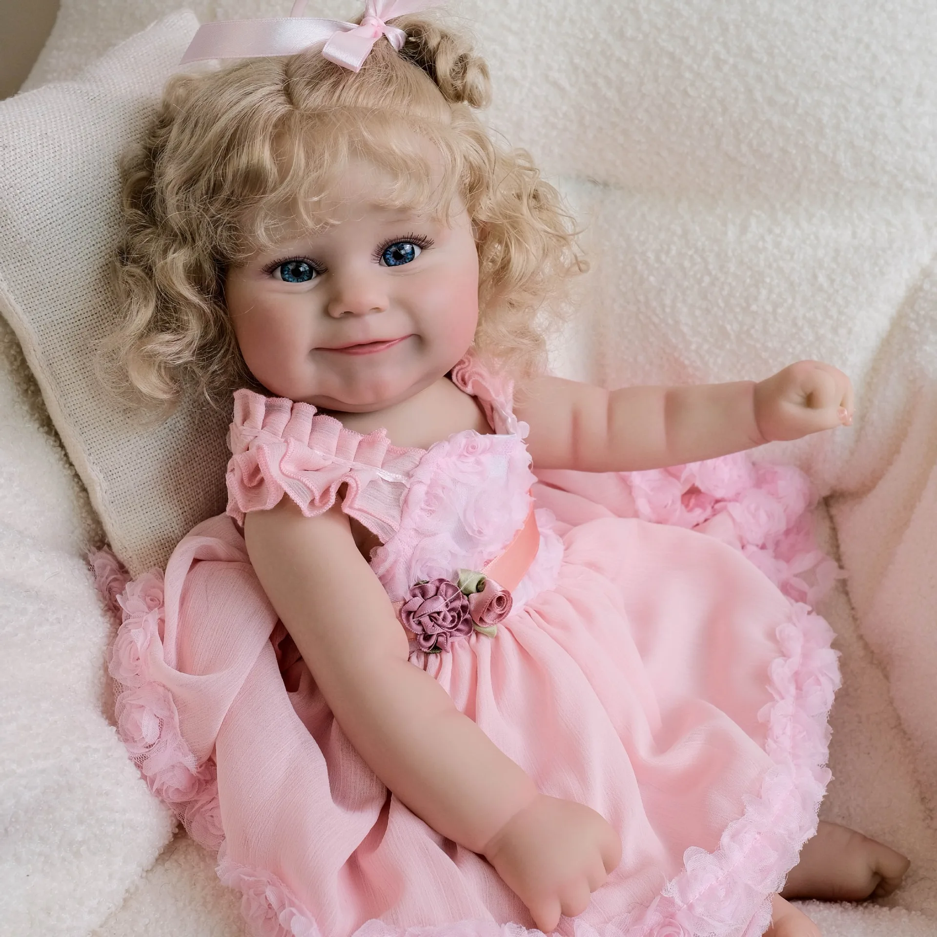 

20-inch Maddie Cute Simulated Doll withPink Flower Dress High Quality Soft Vinyl Silicone Reborn Doll with Implanted Hair NP18-2