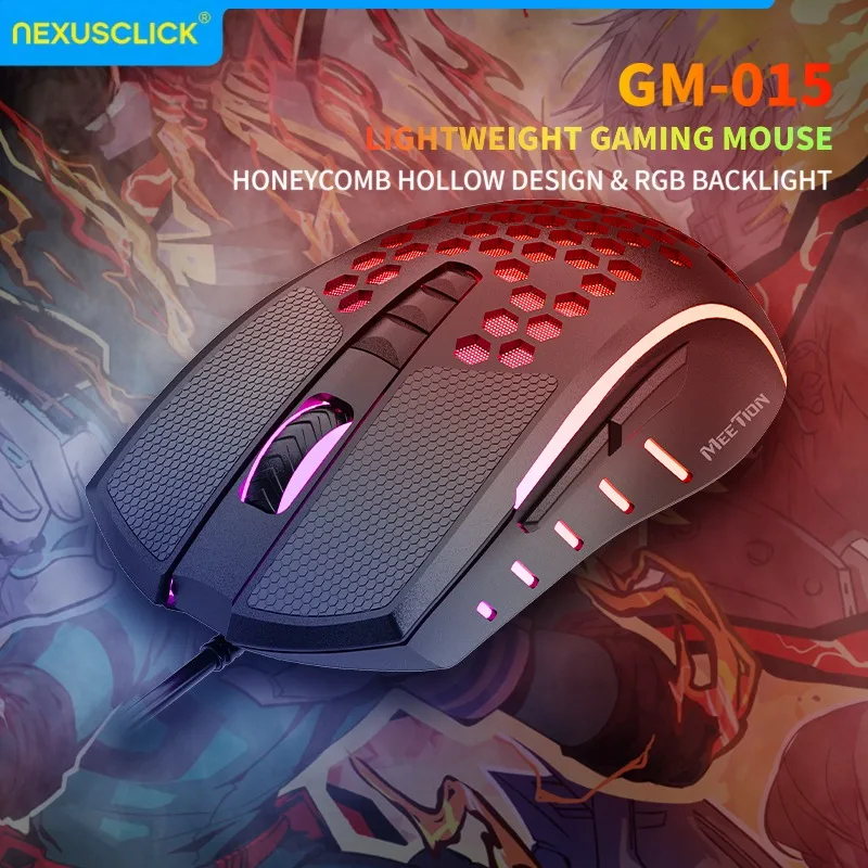 

NexusClick Lightweight Honeycomb Gaming Mouse,6400 DPI,RGB Backlit,Programmable Buttons,Ergonomic Wired Mice for PC Office Gamer
