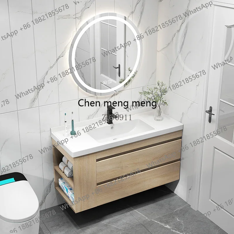 

Керамическая раковина RR, шкаф для ванной комнаты из цельного дерева, комбинированный светильник, роскошные шкафы для ванной комнаты, раковина, современный минималистский стиль