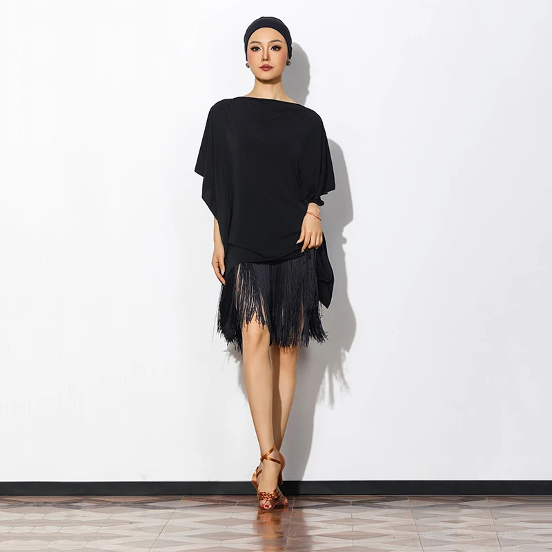 Latin Danswedstrijd Kleding Vrouwen Dolman Mouw Backless Top Kwastje Rok Praktijk Rumba Latin Competitie Jurk DN20723
