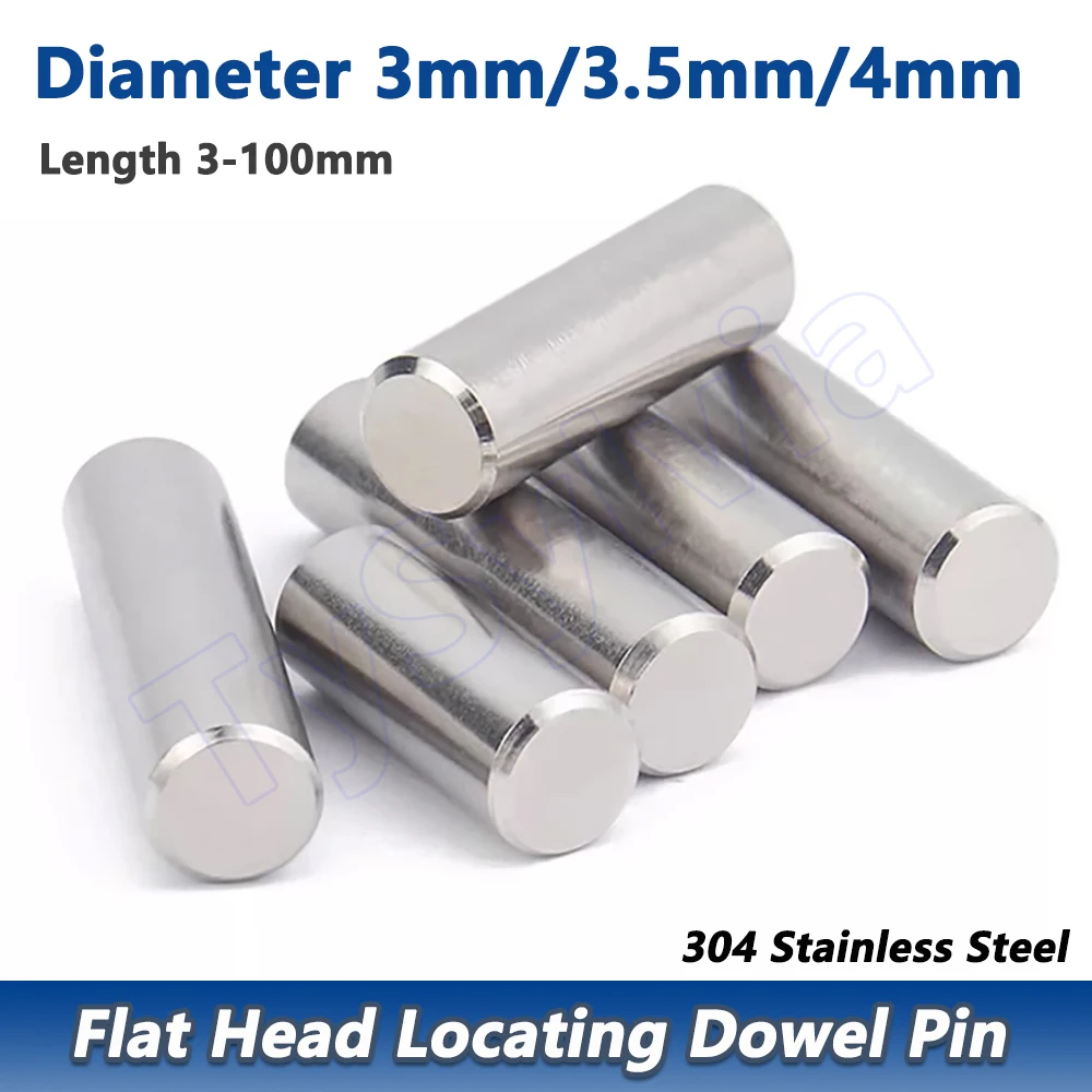Diameter 3mm/3.5mm/4mm 304 Stainless Steel Solid Cylindrical Pin Flat Head Locating Dowel Pin Length 3 - 100mm
