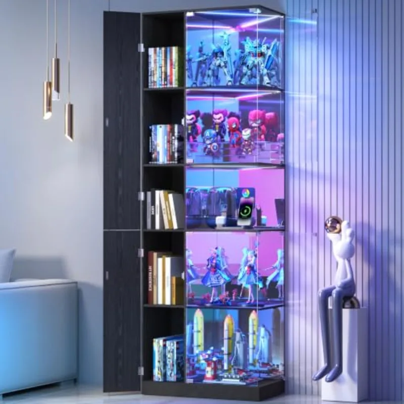 RGB Display Cabinet with Glass Doors, 5-Tier Curio Cabinet for Collectibles