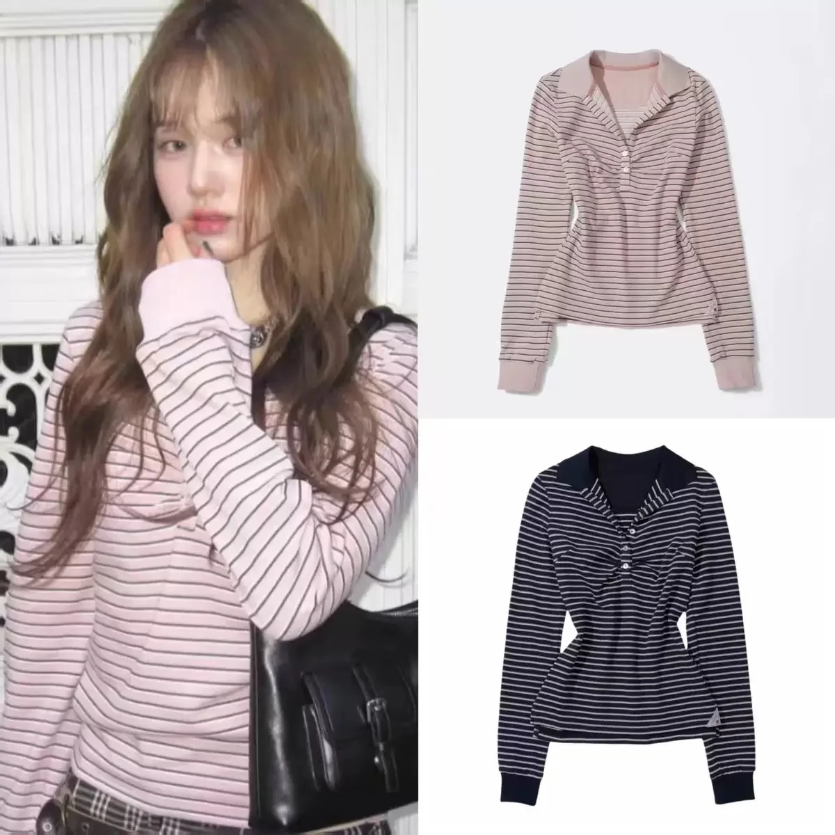 

Женская плиссированная футболка Long Sve для похудения, внутренняя одежда, полосатый корейский хлопковый топ Moisture ng, осенний топ