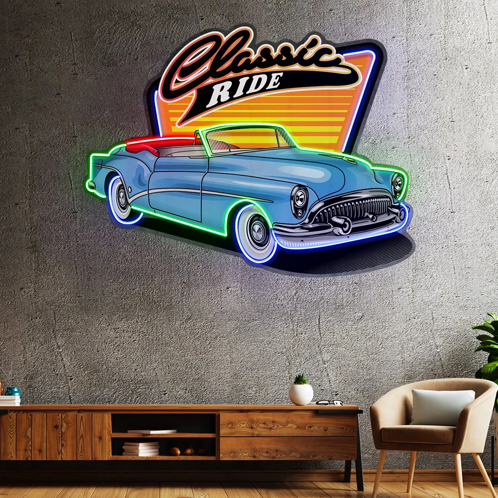 Blue Classic Car Led Neon Sign Custom Car Neon Signs Garage Decor Wall Decor LED Light for Home Office Store Man Cave Club Neon