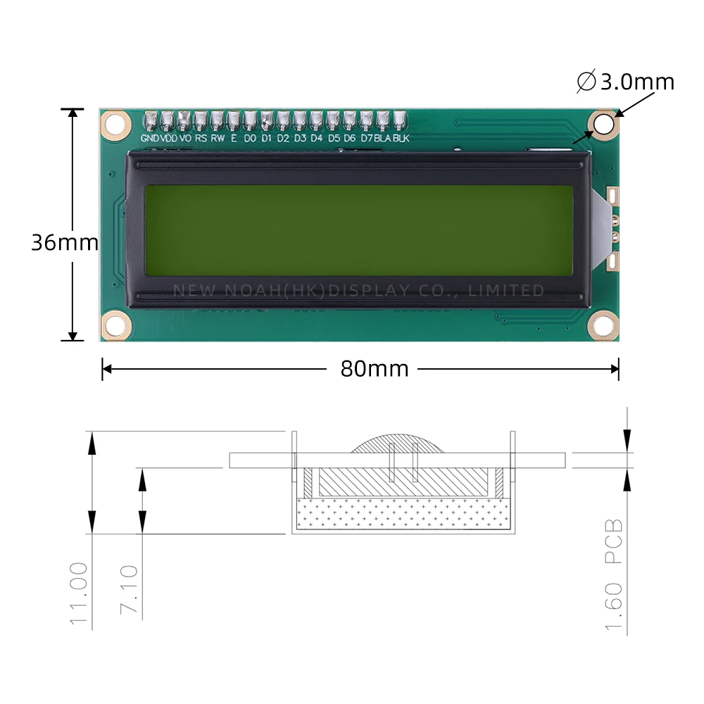 Cyrillic Yellow Green Film 1602A IIC Adapter Board IIC12C Interface 5V 1602 80*36*11MM Display Module ST7066U Character Module