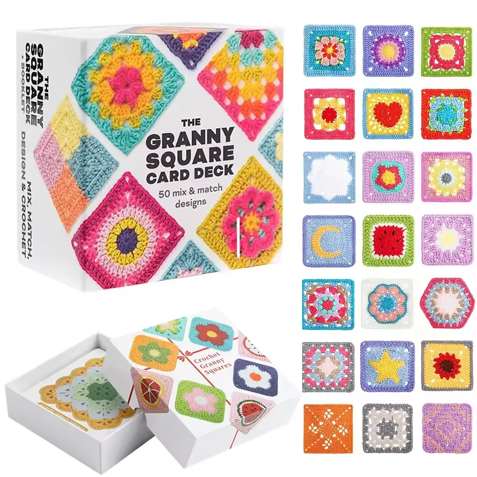 The Granny Square Card Deck Knitting Kit 50 Mix & Match Designs Crochet Cards for Beginners DIY Grandma Knitted Pattern Card Set