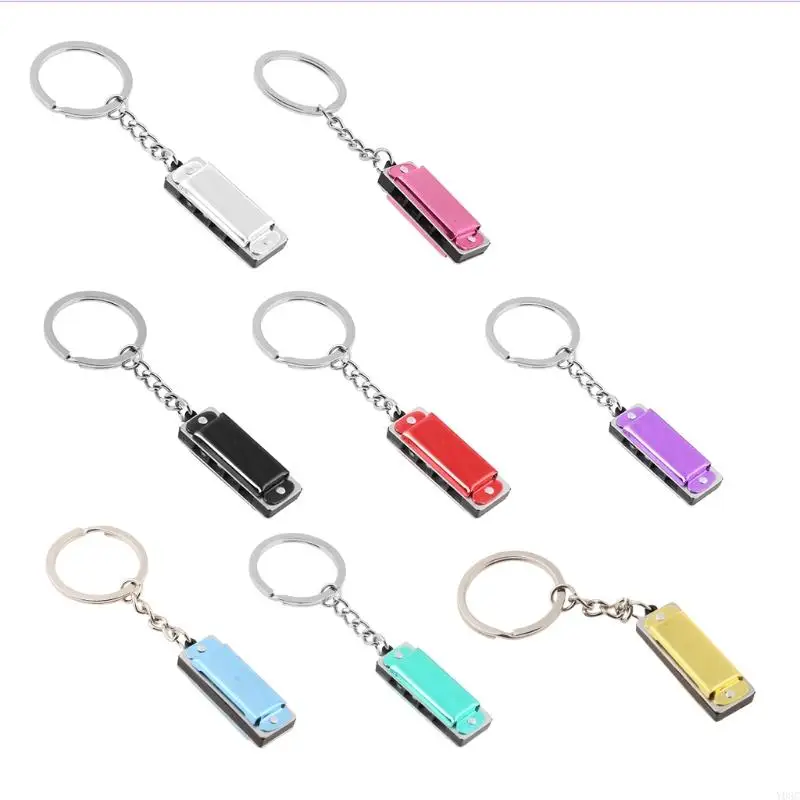 Y08C Harmonica Keychain Harmonic Keyring Keys Holder Bag Pendant Musical Instruments