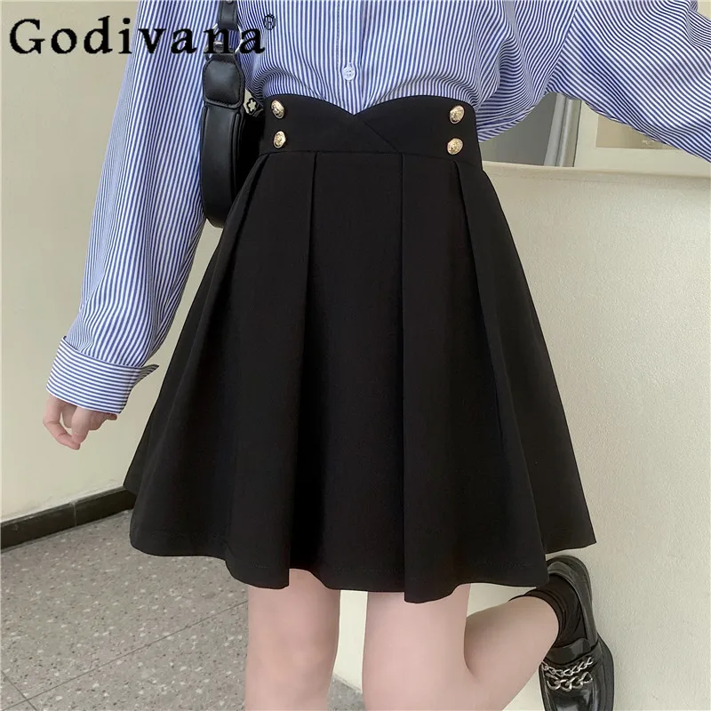 

Women's Spring Summer New Large Size High Waist A-line Pleated Skirt Classic Black Korean Versatile Age Reduction College Skirts
