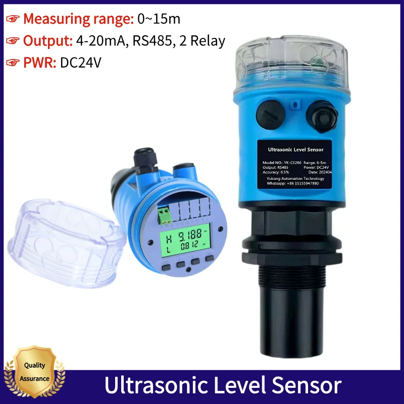 Non Contact Ultrasonic Level Meter Oil Diesel Fuel Tank Level Sensor 4-20mA RS485 2 Relay Liquid Water Level Transmitter