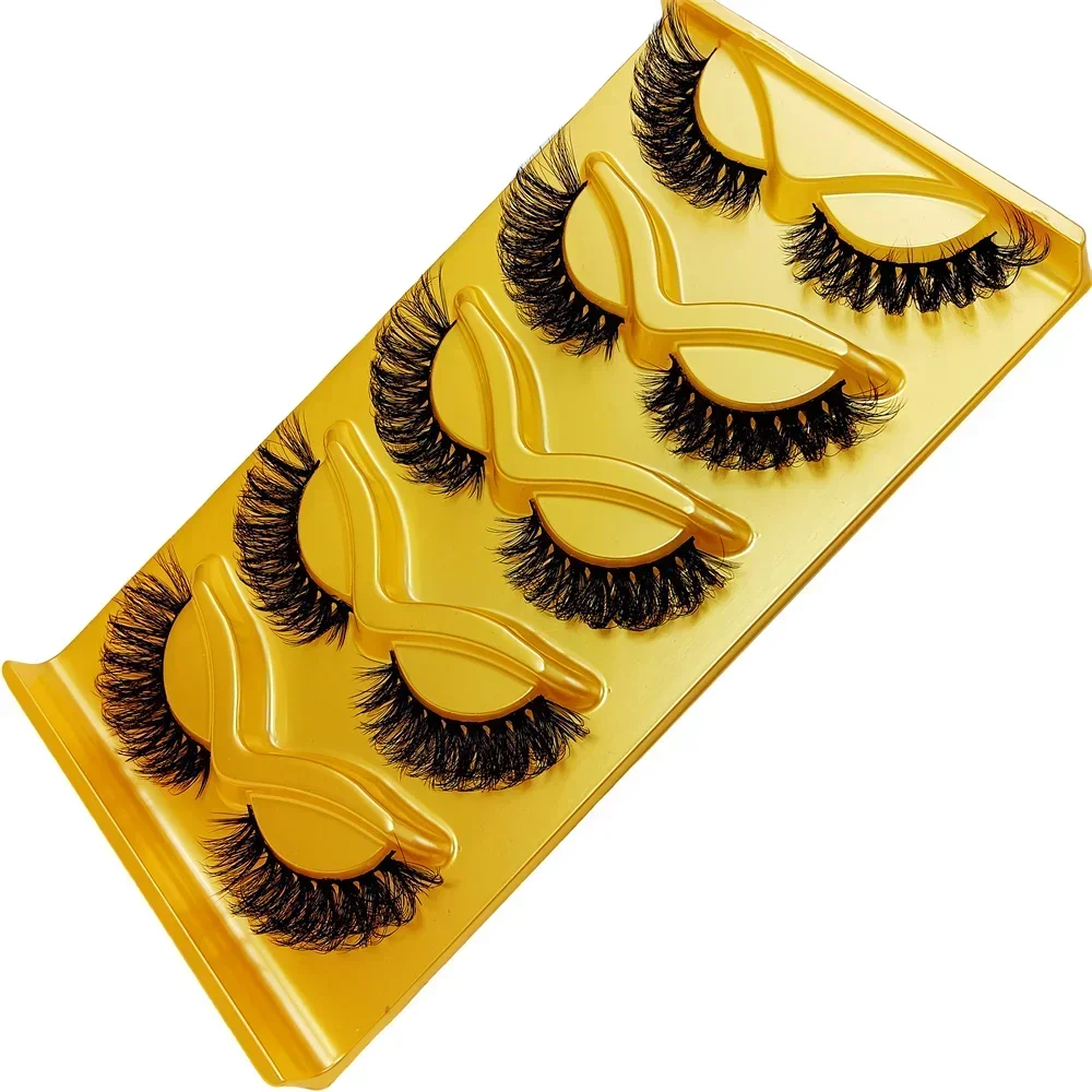 5 Pairs False Eyelashes Cat Eye Wispy End Eye Elongated Thick Faux Mink Lashes Fluffy Short Natural Fake Lashes