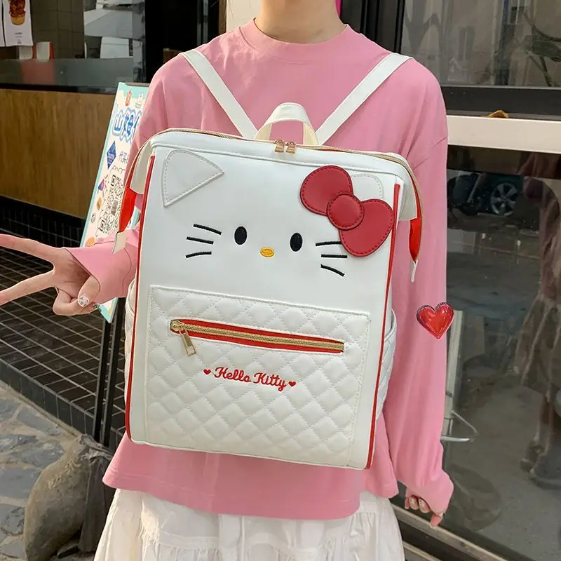 

Новый мультяшный рюкзак Sanrio Hello Kitty Melody Kuromi из искусственной кожи большой вместимости, портативная школьная сумка с отделениями, подарок на день рождения