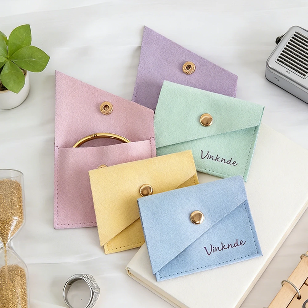 

Custom Logo Microfiber Strip Snap Bag Fashion Jewelry Ring Earring Bracelet Pendant Wedding Dust Gift Pouch USB Disk Button Sack