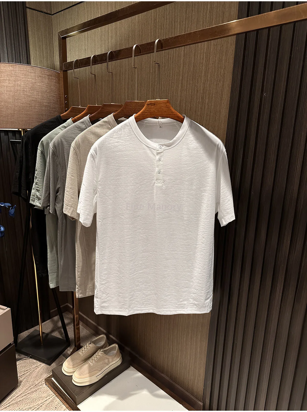 [Old money standard, ice-feeling cool skin] 2026 summer new solid color versatile Henry collar retro short sleeve T-shirt