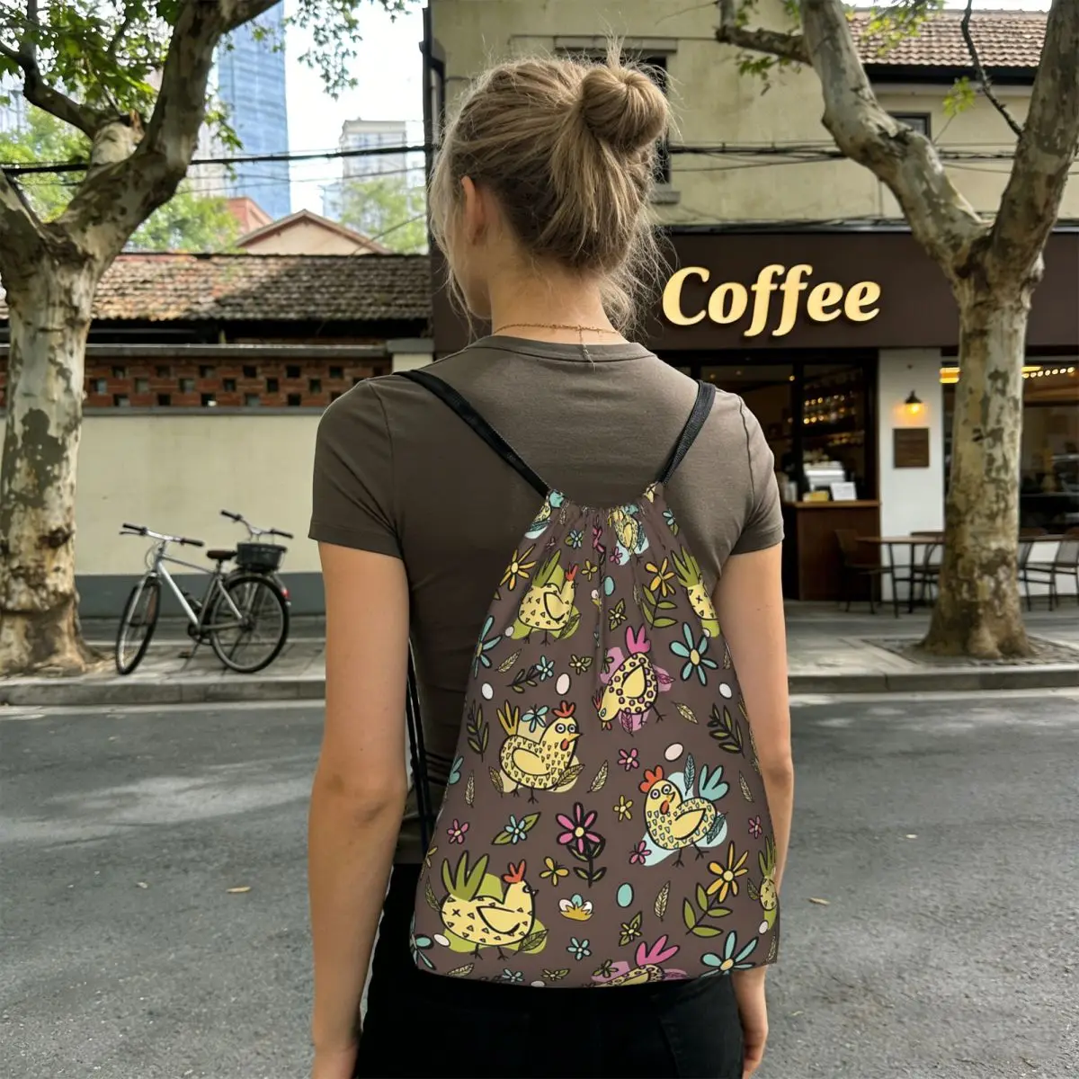 

Рюкзаки с рисунком курочки и цыпленка, повседневные сумки на шнурке с карманами для мелочей, сумки для книг, сумки для путешествий, студенческие сумки