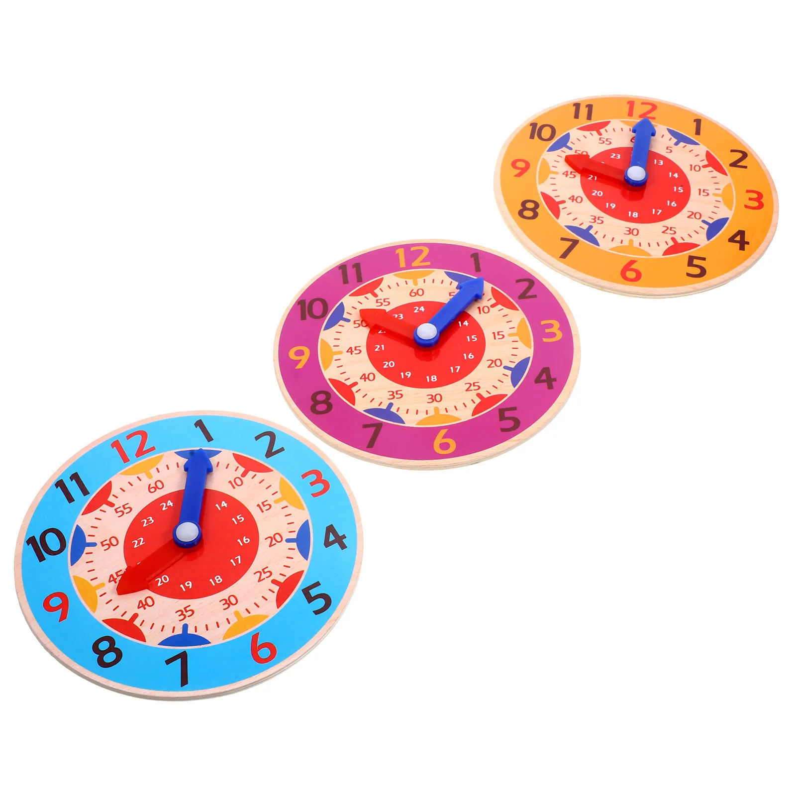 3pcs Kids Wooden Clock Educational Time Learning Tool For Toddlers Teaching Aid Math Number Color Recognition Plaything Puzzle