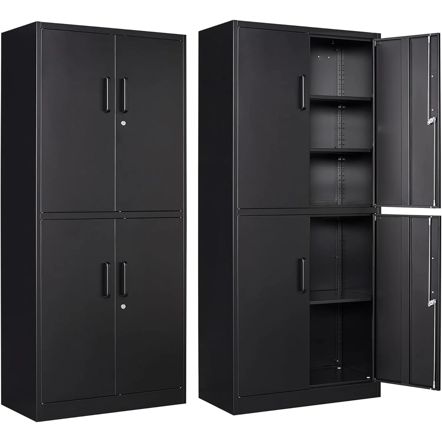 Metal Storage Cabinet with Lock Door, Adjustable Shelf Steel Cabinets（4 Door-Black)