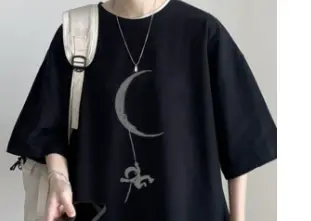 Men's Summer Short-Sleeve T-Shirt with Crescent Moon Print, Trendy, Loose and Minimalist Style