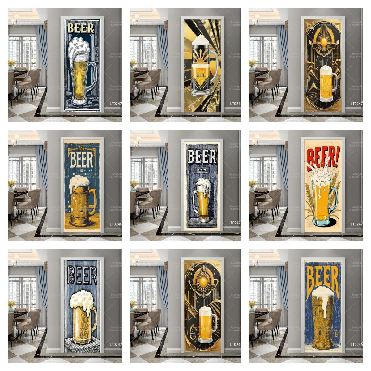 

Retro American-style Painting with Beer Theme Full Door Covered Wallpaper Self-adhesive Sticker for Wall Decals Home Decoration