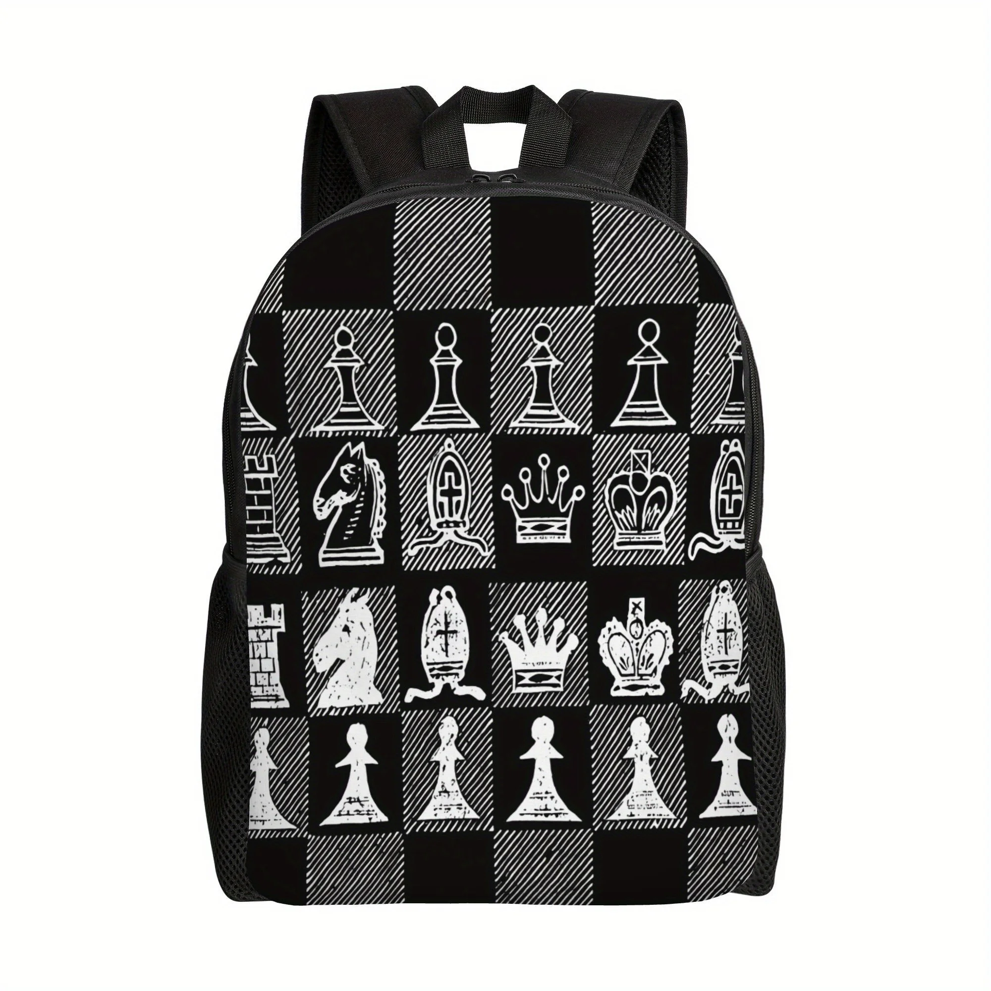 

1 шт. рюкзак с шахматной тематикой, легкая школьная сумка, которую можно стирать в машине, с регулируемыми ремнями, черно-белый клетчатый шахматный принт