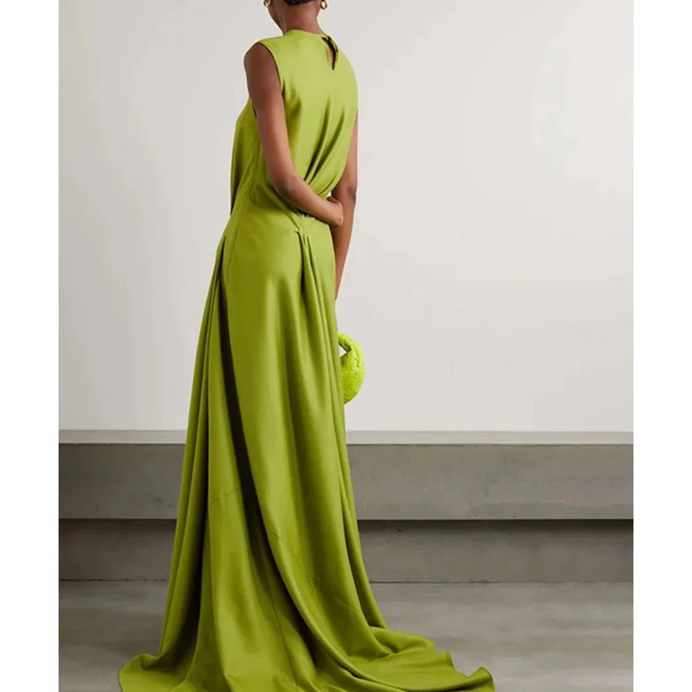 Simple Trailing Women's Evening Dress Wide Shoulder Strap O-neck Long A-line Dresses Floor Length Evening Party Cocktail Dress
