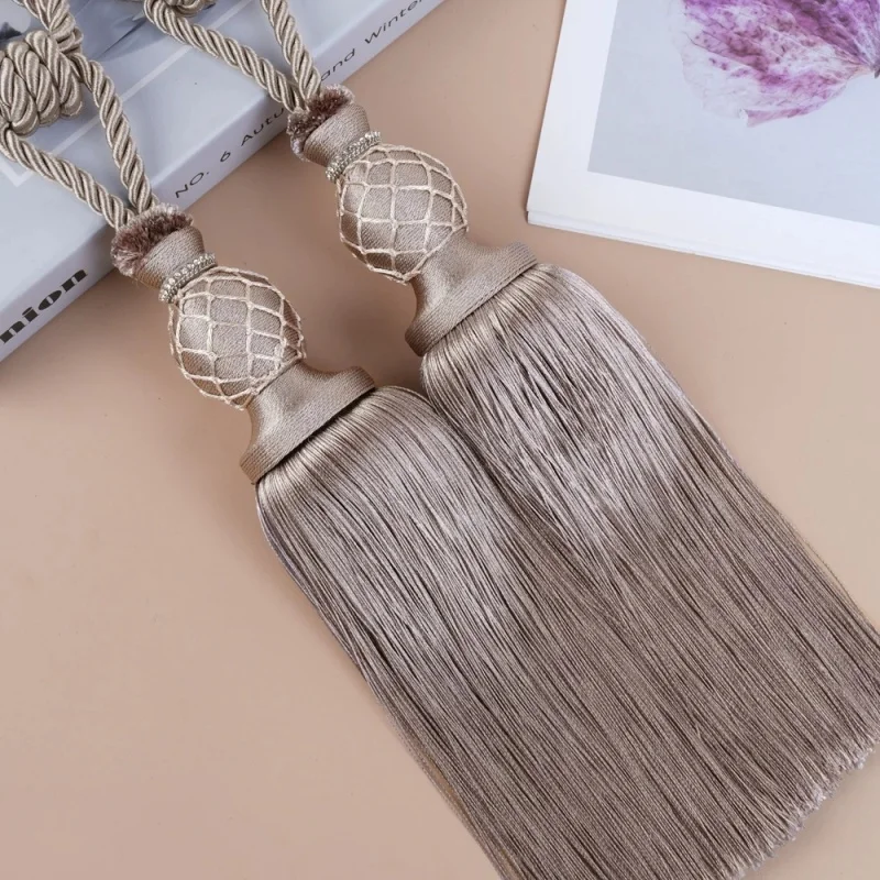 QGVLish 2Pcs Curtain Tiebacks Tassel Fringe Curtain Hanging Ball Ropes Brush Buckle Straps Curtain Accessories Home Decor