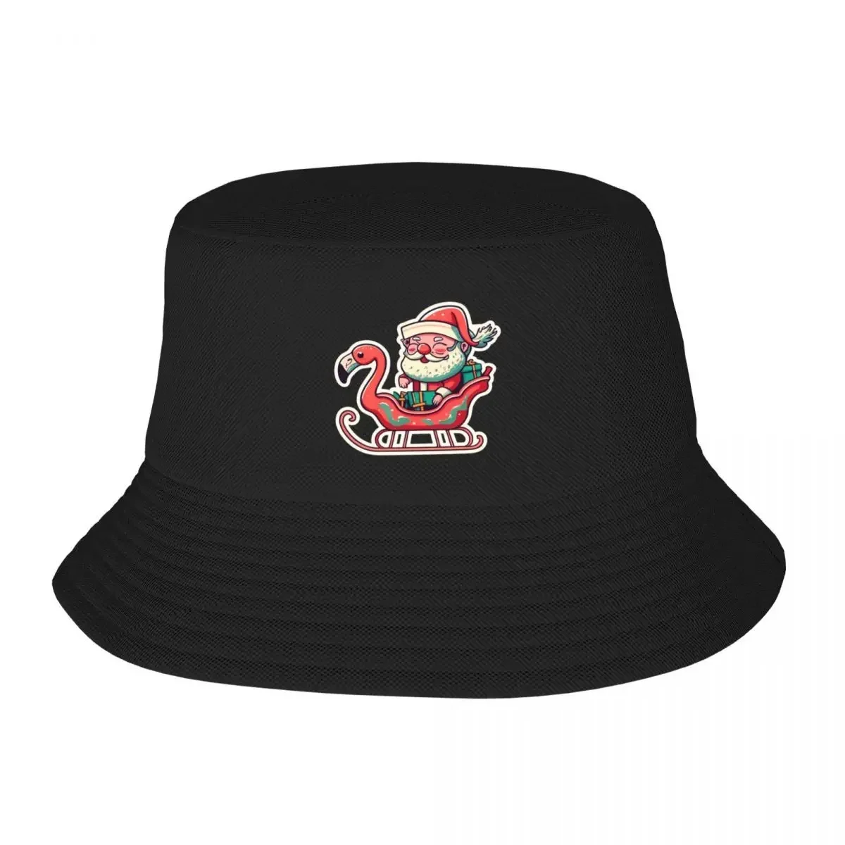 New Cute pink flamingo wearing a christmas' hat and surrounded by christmas things Bucket Hat tea hats cute Sunhat Woman Hats Me