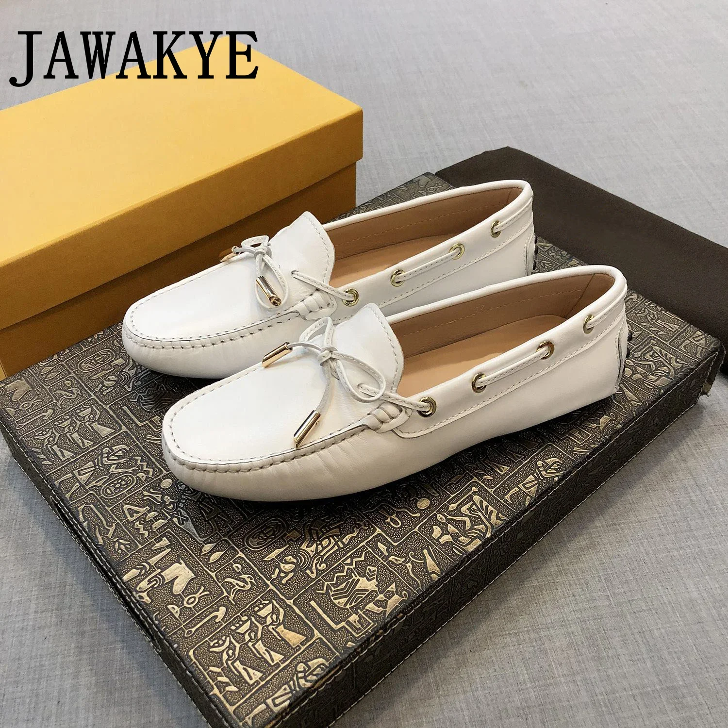 JAWAKYE Men Flat Loafers Shoes Summer Walking Casual Shoes Suede Shallow White Rubber Sole Mules Soft Slip on Men Shoes Low Top