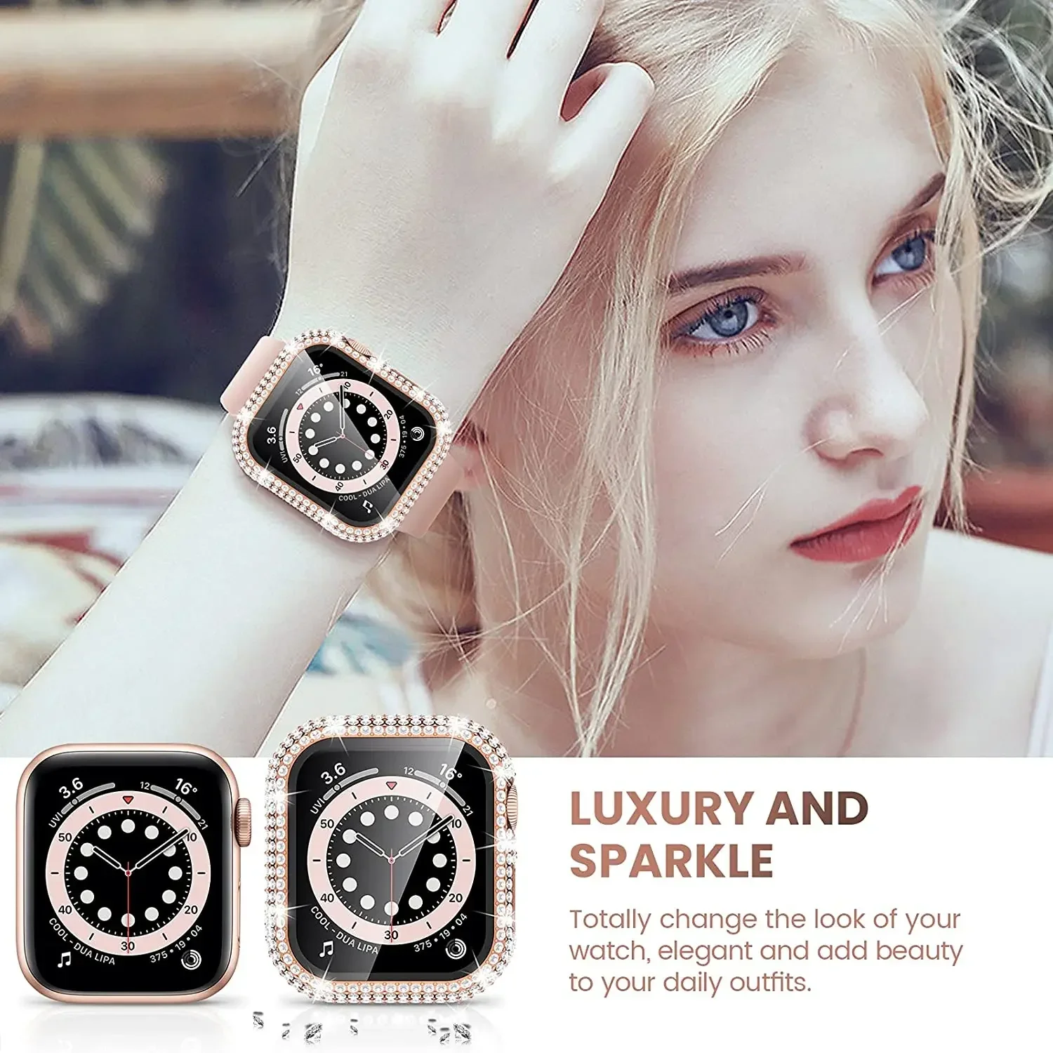 Diamond Watch Case Built-in Tempered Glass For Apple Watch 41mm 45mm 38mm 40mm 42mm 44mm iWatch Series 9 8 7 6 SE 5 4 3 Cover