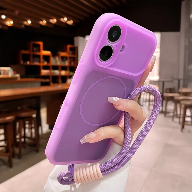 Luxuriöse Flüssig-Magnet-Handyhülle für iPhone 17 16 15 14 13 18 Pro Max für Magsafe, matte Linsenschutzfolie mit Trageband, weiche Hülle – Detail 7